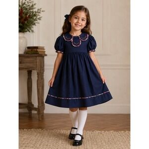Sophie & Lucas Navy Noel Plaid Petal Dress Girls 6Y Cottage Holiday Christmas